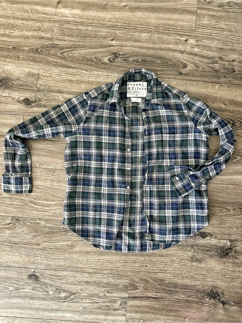 Frank & Eileen Women’s Eileen Relaxed Blue and Green Plaid Button-Up Shirt